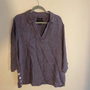 Tahari Blue/Gray Linen Top Size Extra Large